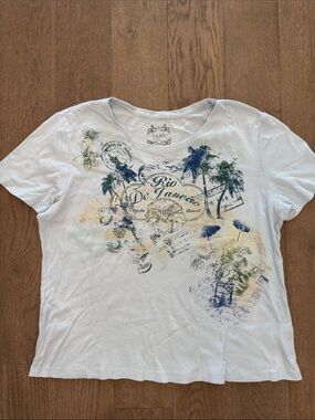 Nicole Miller Tropical Light Blue Sparkle Short Sleeve Women’s XL Shirt Top